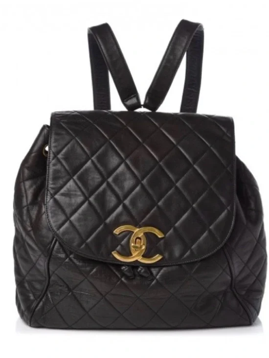 CHANEL Black Quilted Leather Backpack with Gold CC Emblem - Picture 2 of 8